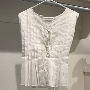 White Pleated Lace-Up Women's Top